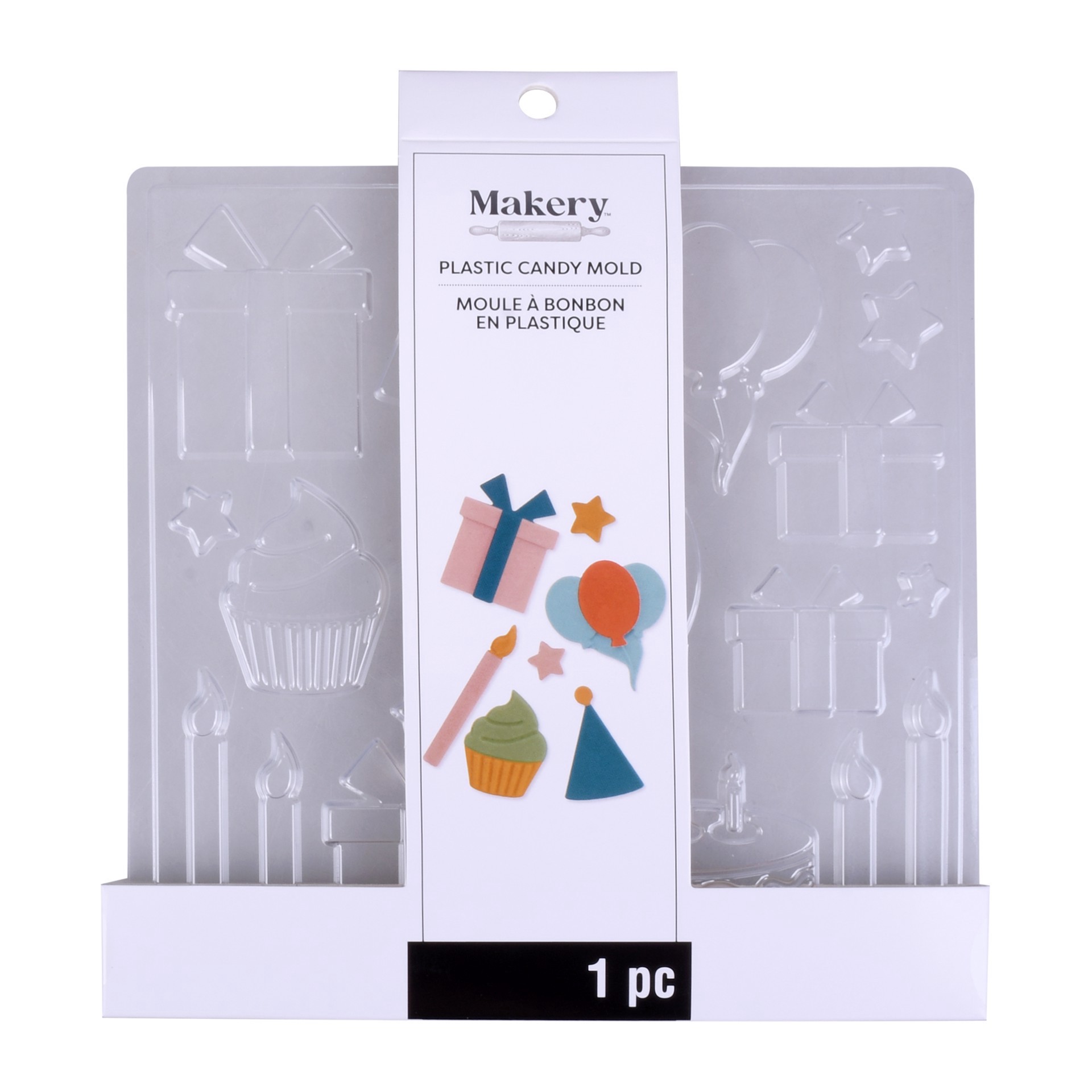 slide 3 of 4, Birthday Plastic Candy Mold By Makery, 7 in x 7 in