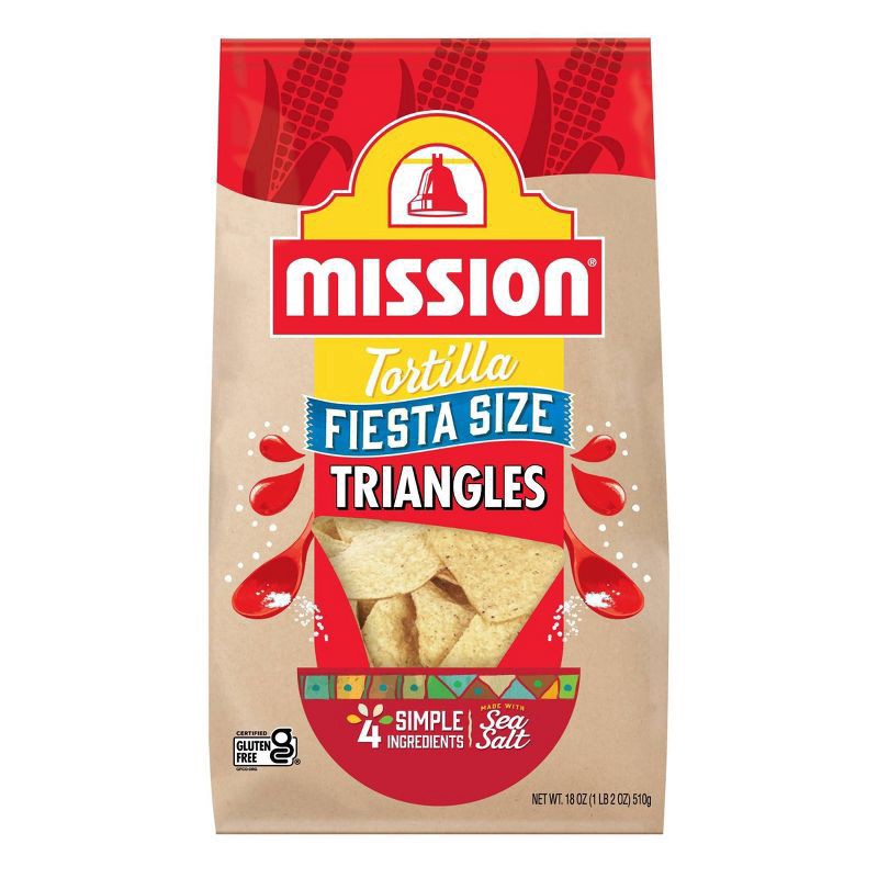 slide 1 of 4, Mission Fiesta Size Triangles Tortilla Chips - 18oz, 18 oz