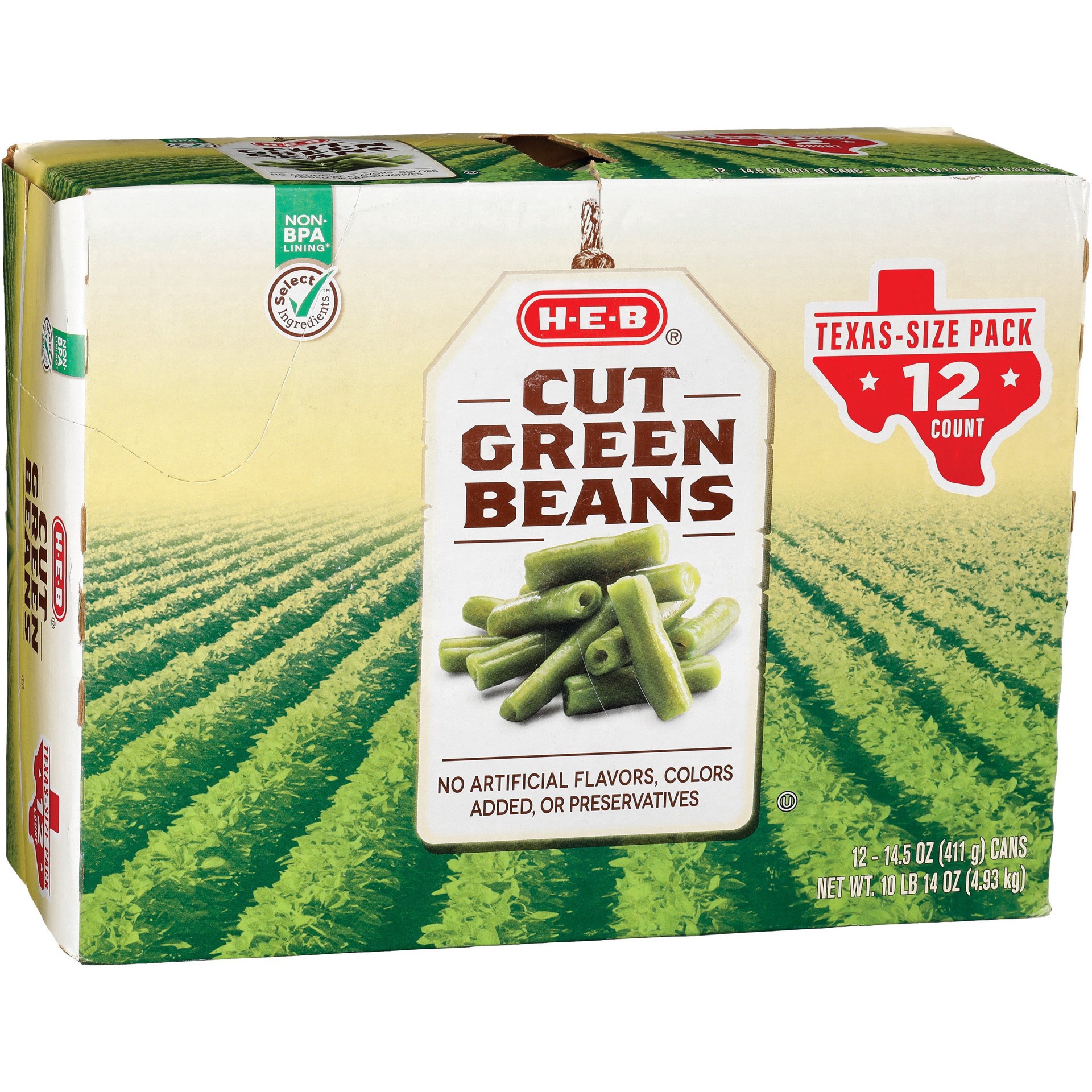 slide 1 of 1, H-E-B Cut Green Beans - Texas-Size Pack, 12 ct