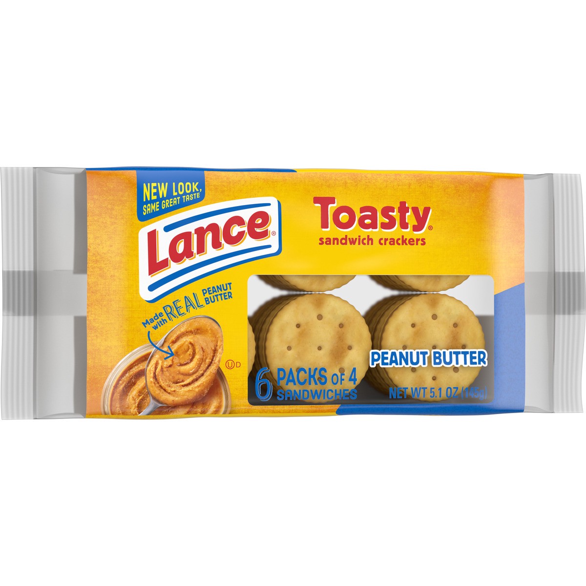 slide 3 of 11, Lance Sandwich Crackers, Toasty Peanut Butter, 6 Individually Wrapped Packs, 4 Sandwiches Each, 5.1 oz
