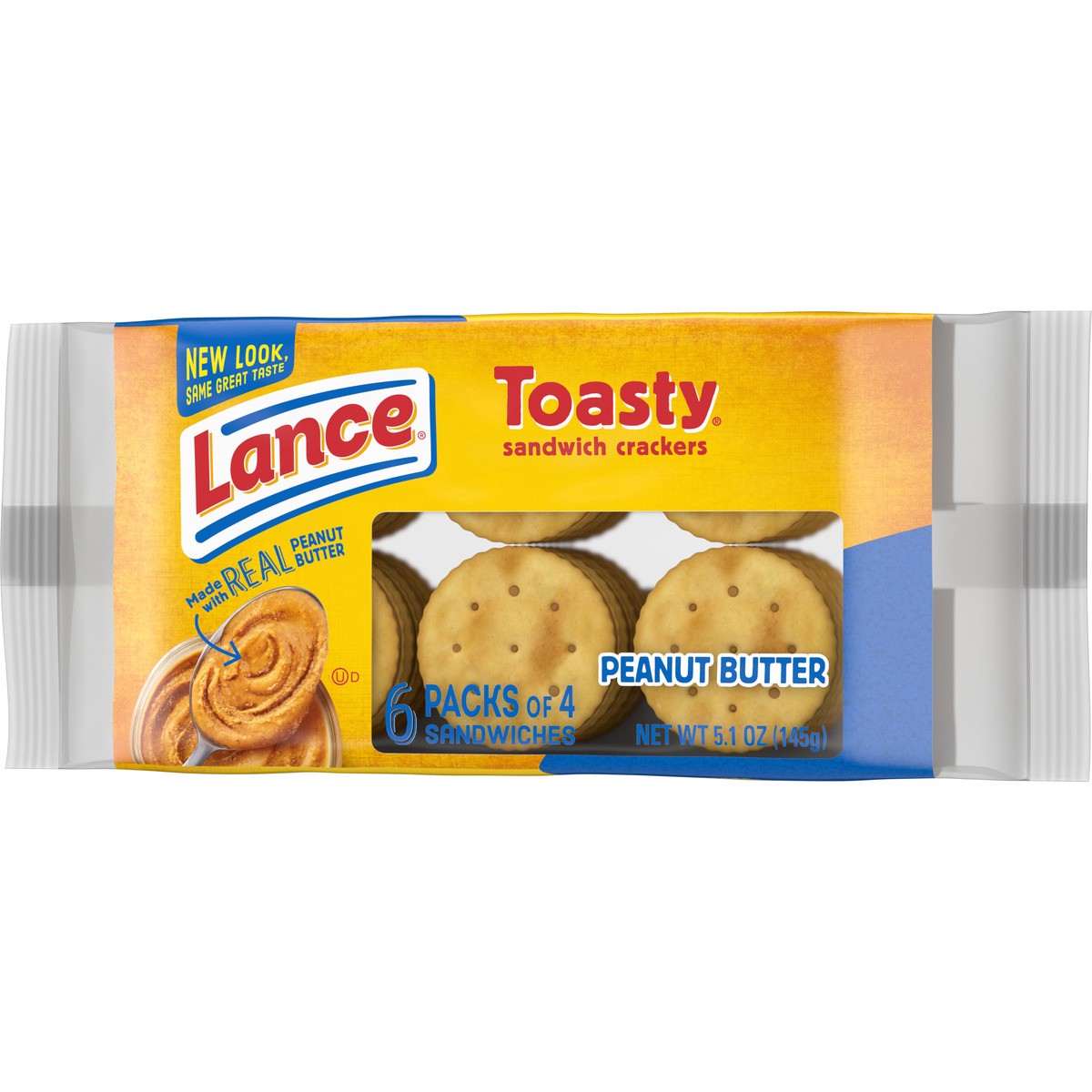 slide 7 of 11, Lance Sandwich Crackers, Toasty Peanut Butter, 6 Individually Wrapped Packs, 4 Sandwiches Each, 5.1 oz