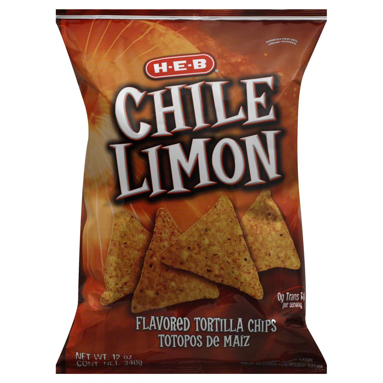 slide 1 of 1, H E B Chile Limon Flavored Tortilla Chips - 12 oz, 12 oz