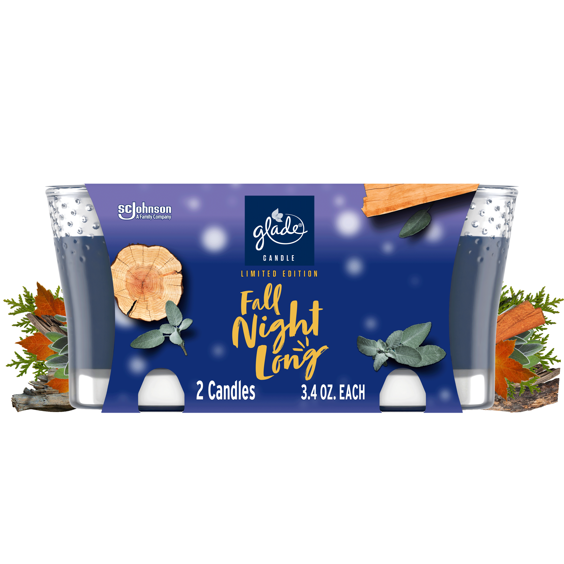 slide 2 of 5, Glade 1 Wick Scented Candle, Fall Night Long, Fragrance Infused with Essential Oils, 3.4 oz Each, Pack of 2, 6.8 oz