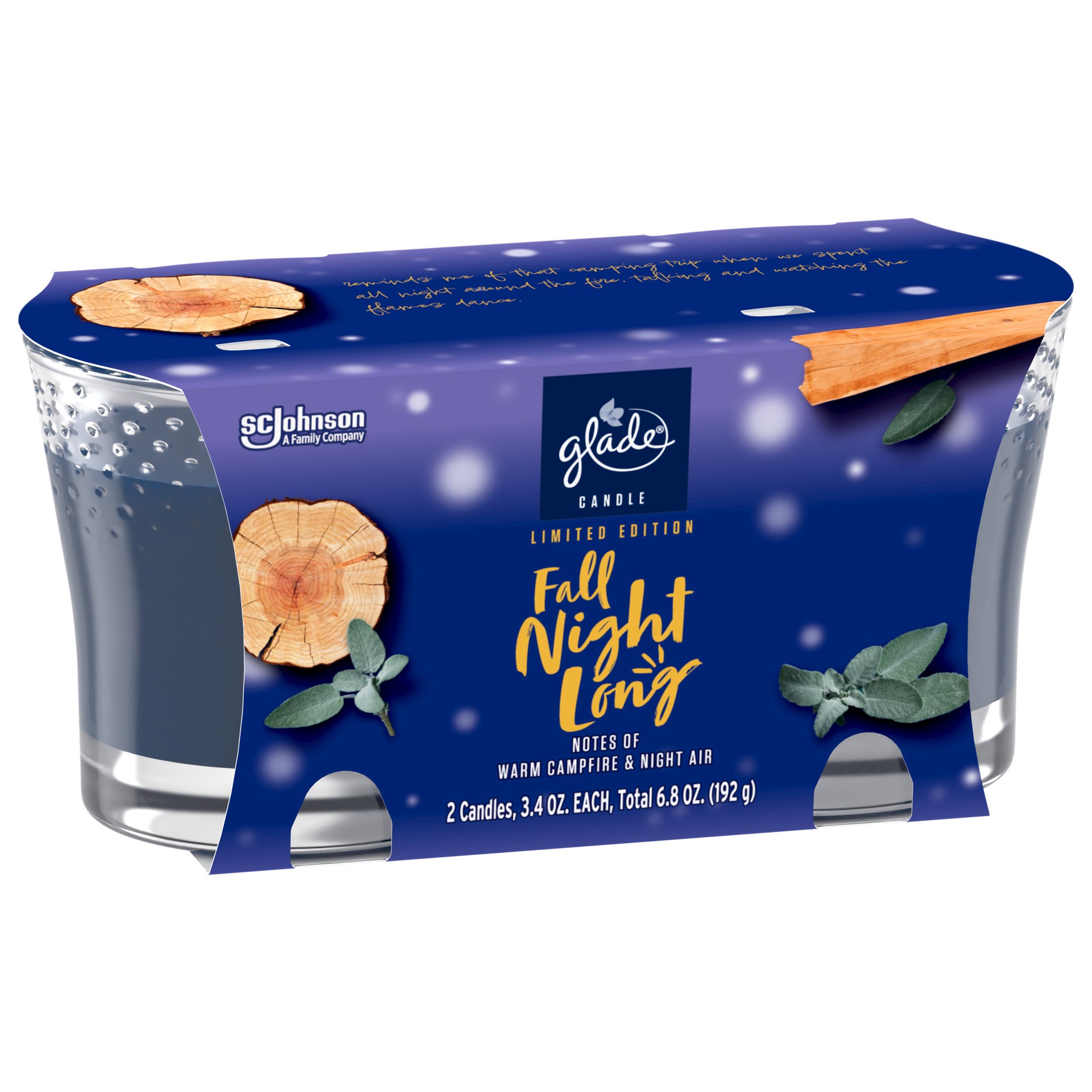 slide 3 of 5, Glade 1 Wick Scented Candle, Fall Night Long, Fragrance Infused with Essential Oils, 3.4 oz Each, Pack of 2, 6.8 oz