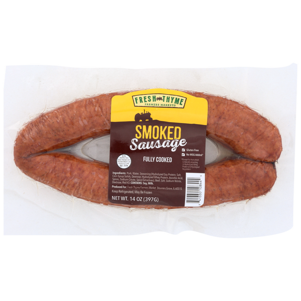 slide 1 of 1, Fresh Thyme Smoked Sausage, 14 oz