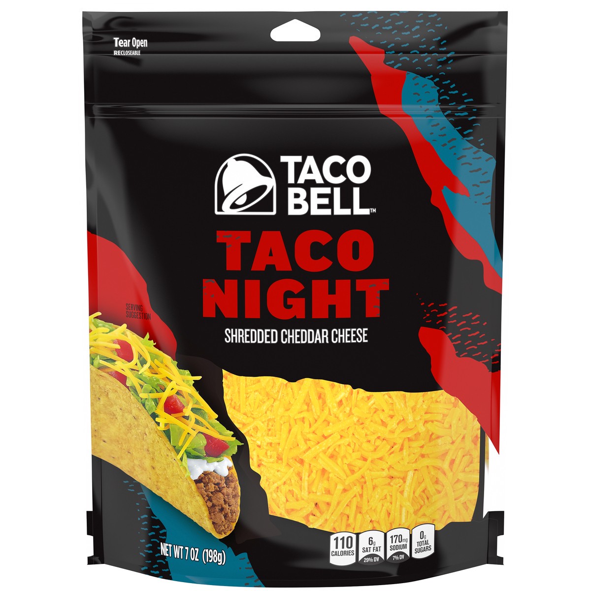 slide 1 of 6, Taco Bell Taco Night Cheddar Shredded Cheese, 7 oz Bag, 7 oz