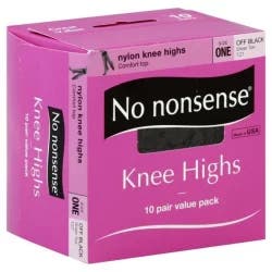 No Nonsense Knee Highs, Nylon, Sheer Toe, Size One, Off Black