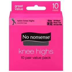 No Nonsense Knee Highs, Nylon, Sheer Toe, Size One, Off Black