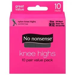 No Nonsense Knee Highs, Nylon, Sheer Toe, Size One, Off Black