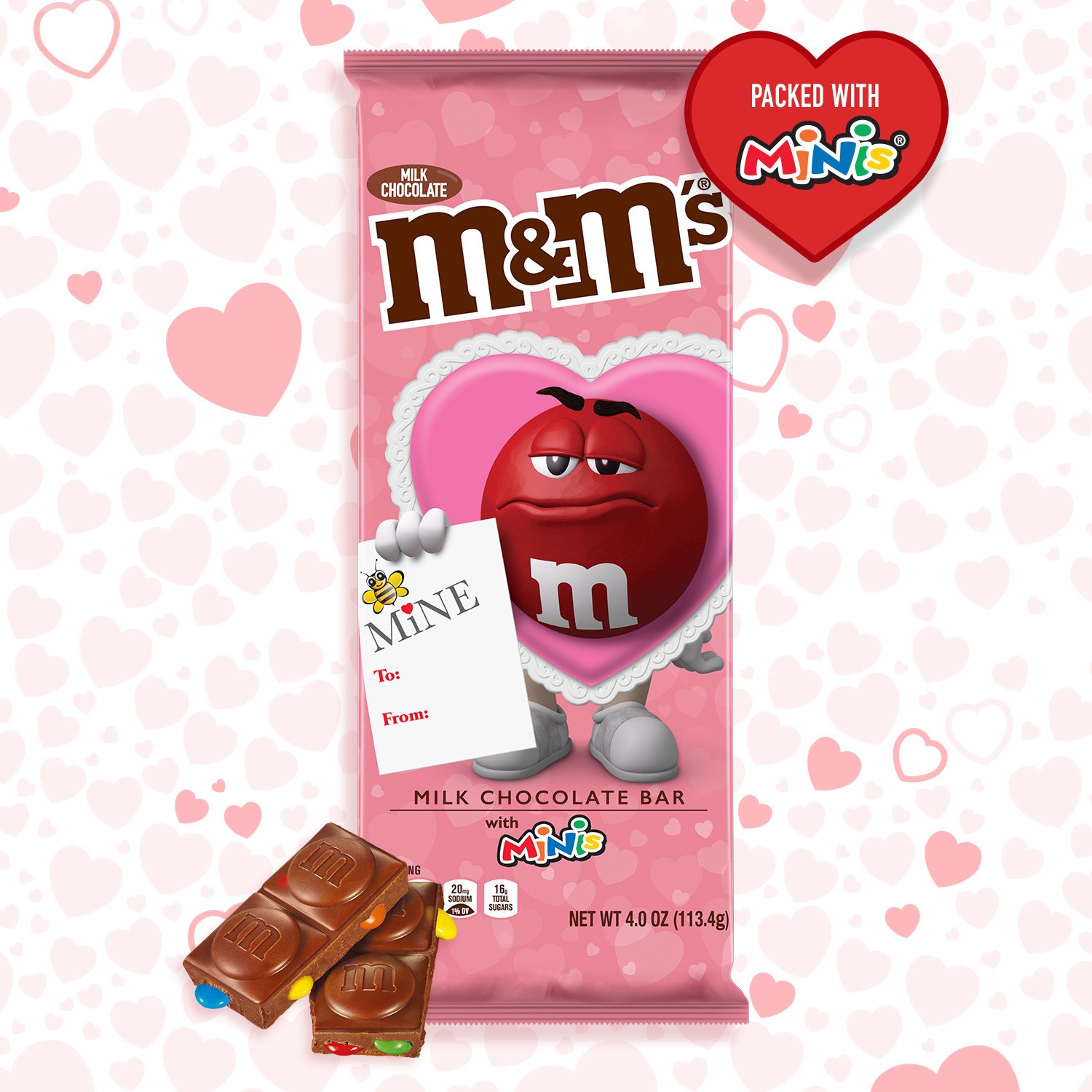 slide 3 of 5, M&M's Minis Milk Chocolate Valentine's Day Candy Bar, 4-Ounce Bar, 4 oz
