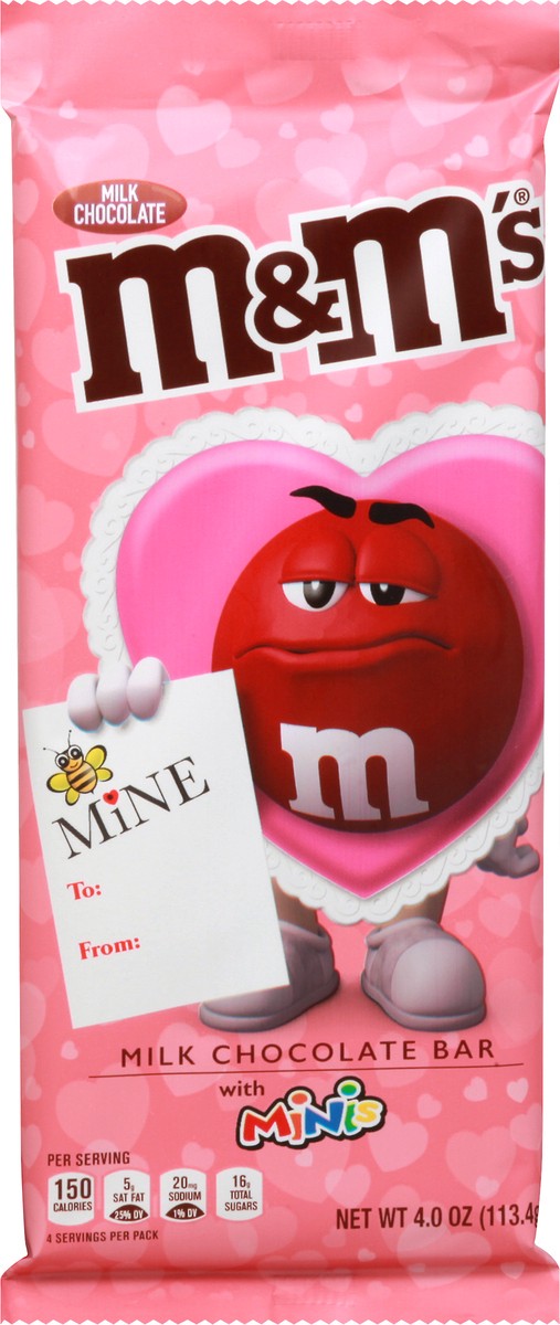 slide 1 of 5, M&M's Minis Milk Chocolate Valentine's Day Candy Bar, 4-Ounce Bar, 4 oz