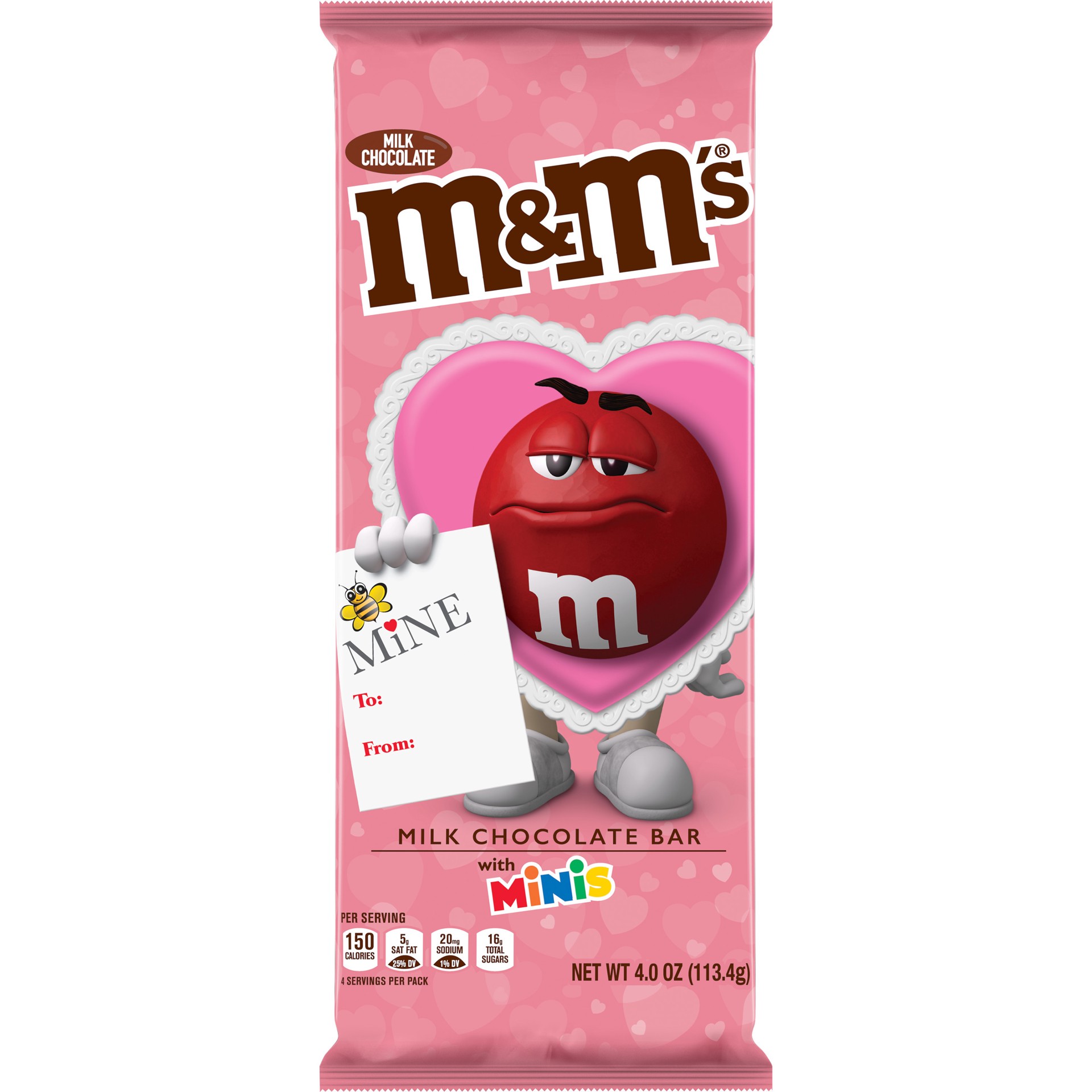 slide 1 of 5, M&M's Minis Milk Chocolate Valentine's Day Candy Bar, 4-Ounce Bar, 4 oz