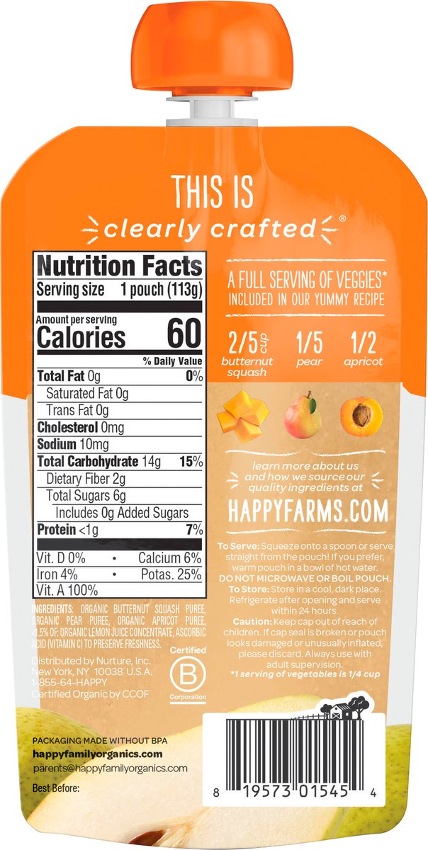 slide 2 of 3, Happy Baby Squash Pears Apricots Pouch, 4 oz