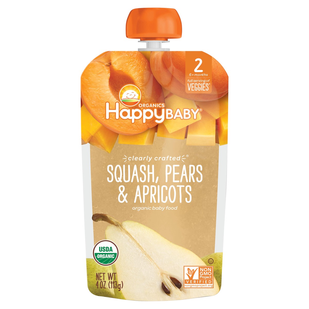 slide 1 of 3, Happy Baby Squash Pears Apricots Pouch, 4 oz
