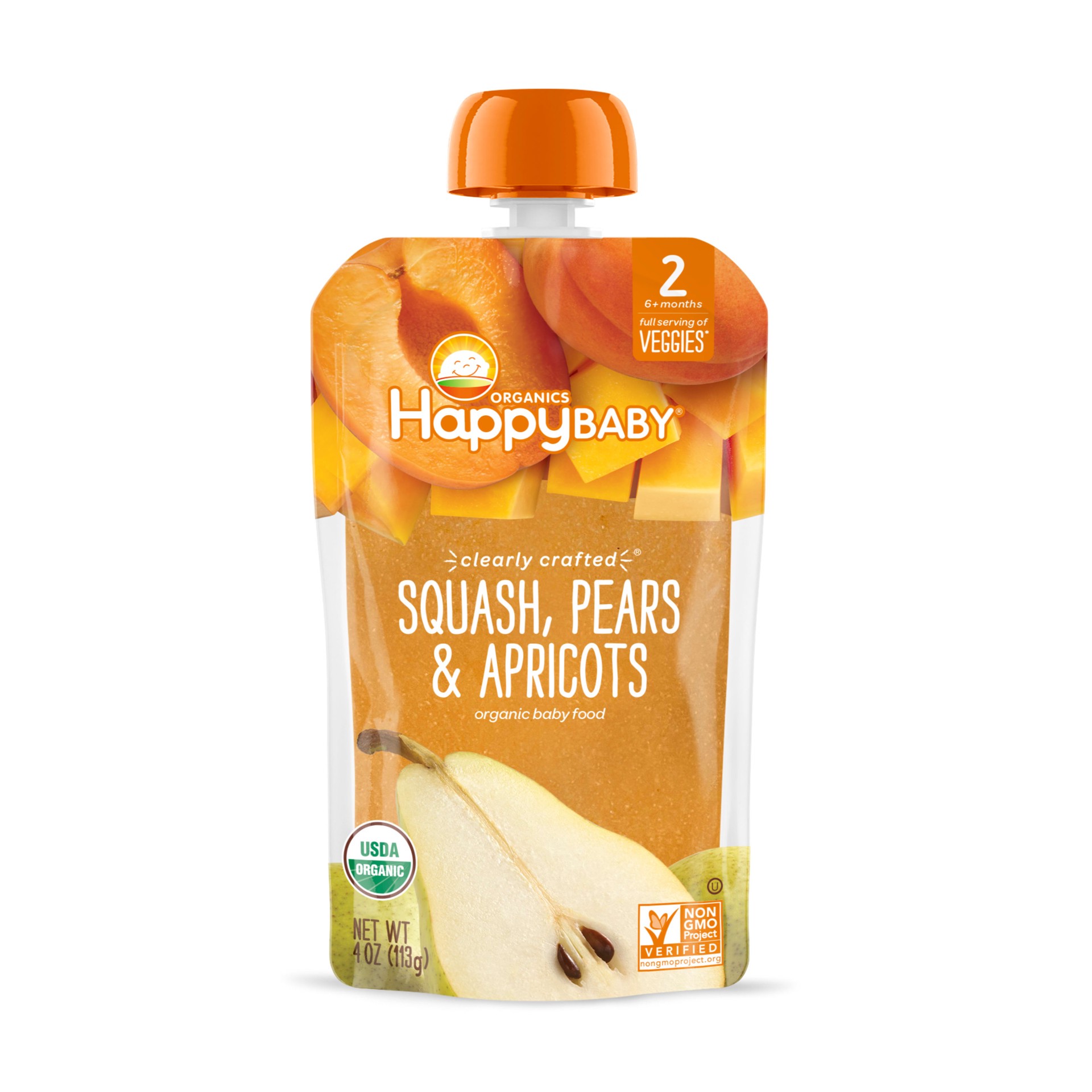 slide 1 of 3, Happy Baby Squash Pears Apricots Pouch, 4 oz