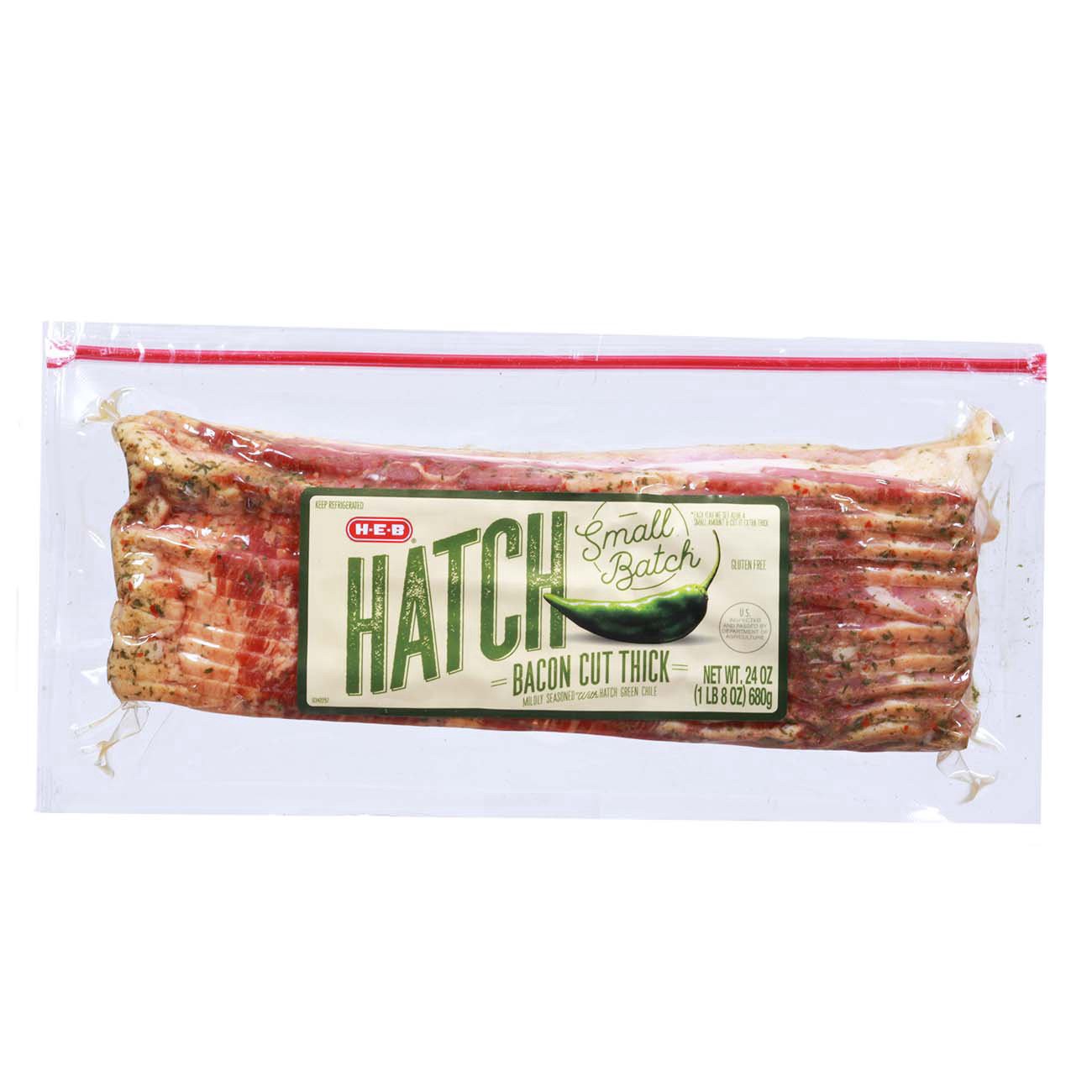 slide 1 of 1, H-E-B Hatch Green Chile Hardwood Mesquite Smoked Bacon, 24 oz