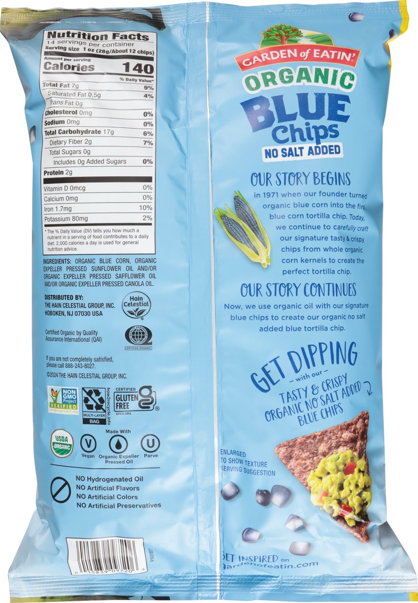 slide 2 of 12, Garden of Eatin' No Salt Added Organic Blue Corn Tortilla Chips 14 oz, 14 oz