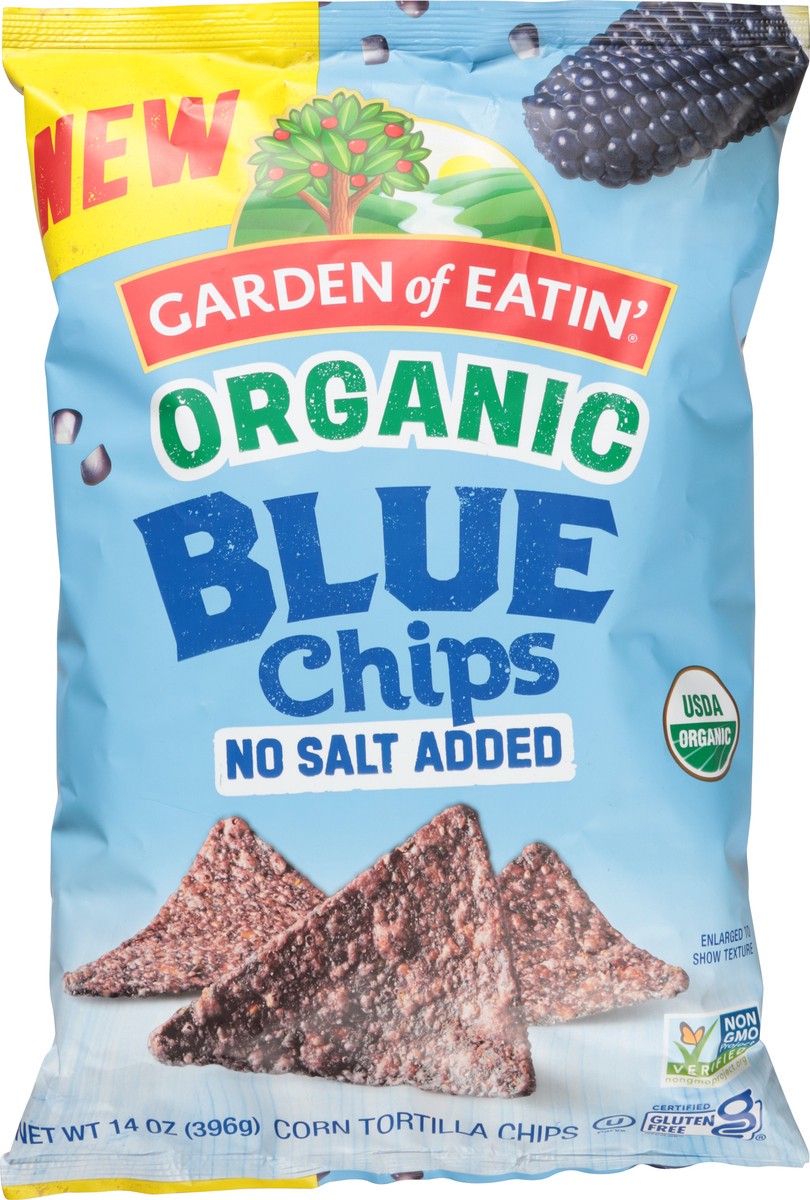slide 6 of 12, Garden of Eatin' No Salt Added Organic Blue Corn Tortilla Chips 14 oz, 14 oz