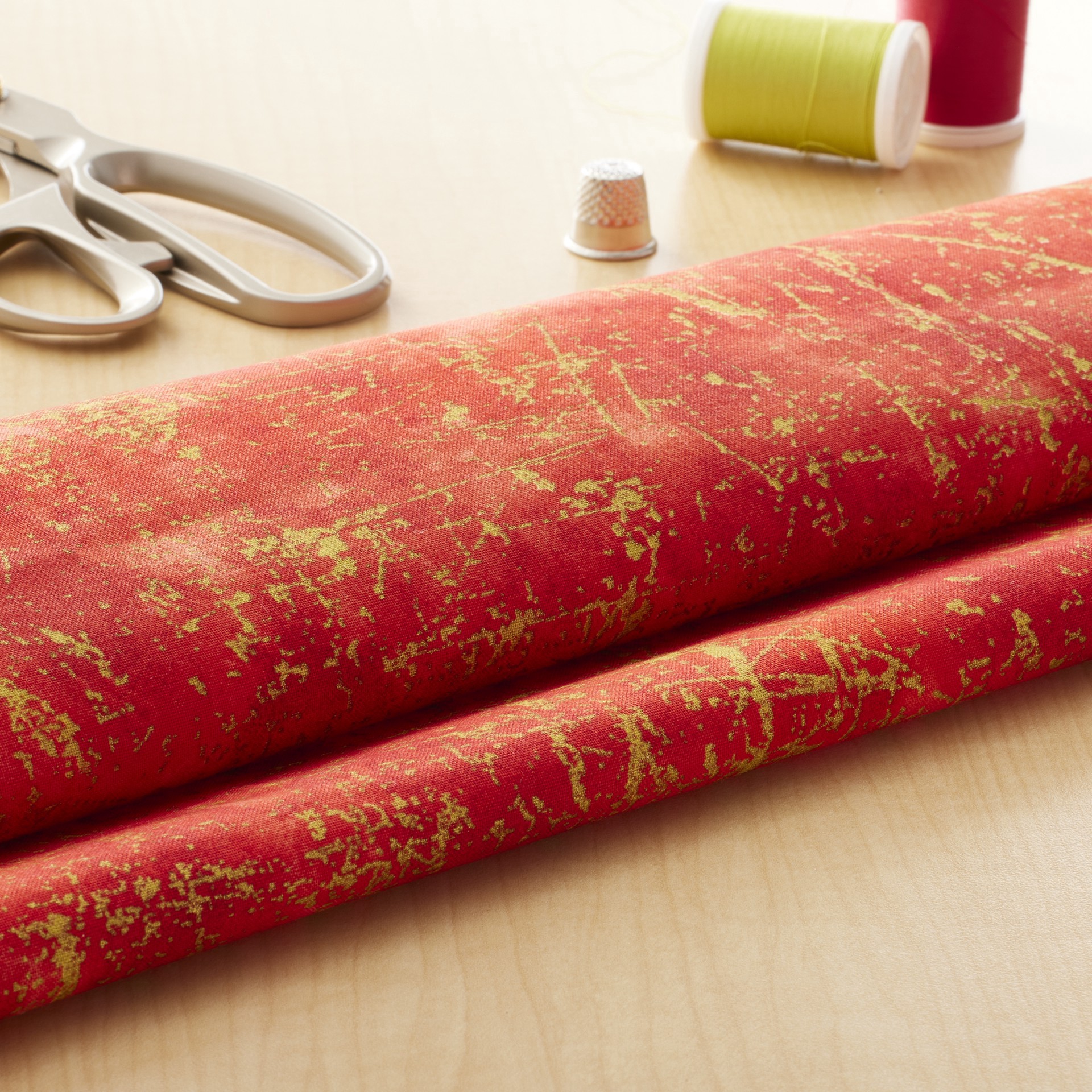 slide 3 of 3, Red & Yellow Cotton Fabric By Loops & Threads, 18 in x 21 in