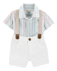Carter's Baby 3-Piece Button-Down Bodysuit & Suspender Short Set Multi 24M