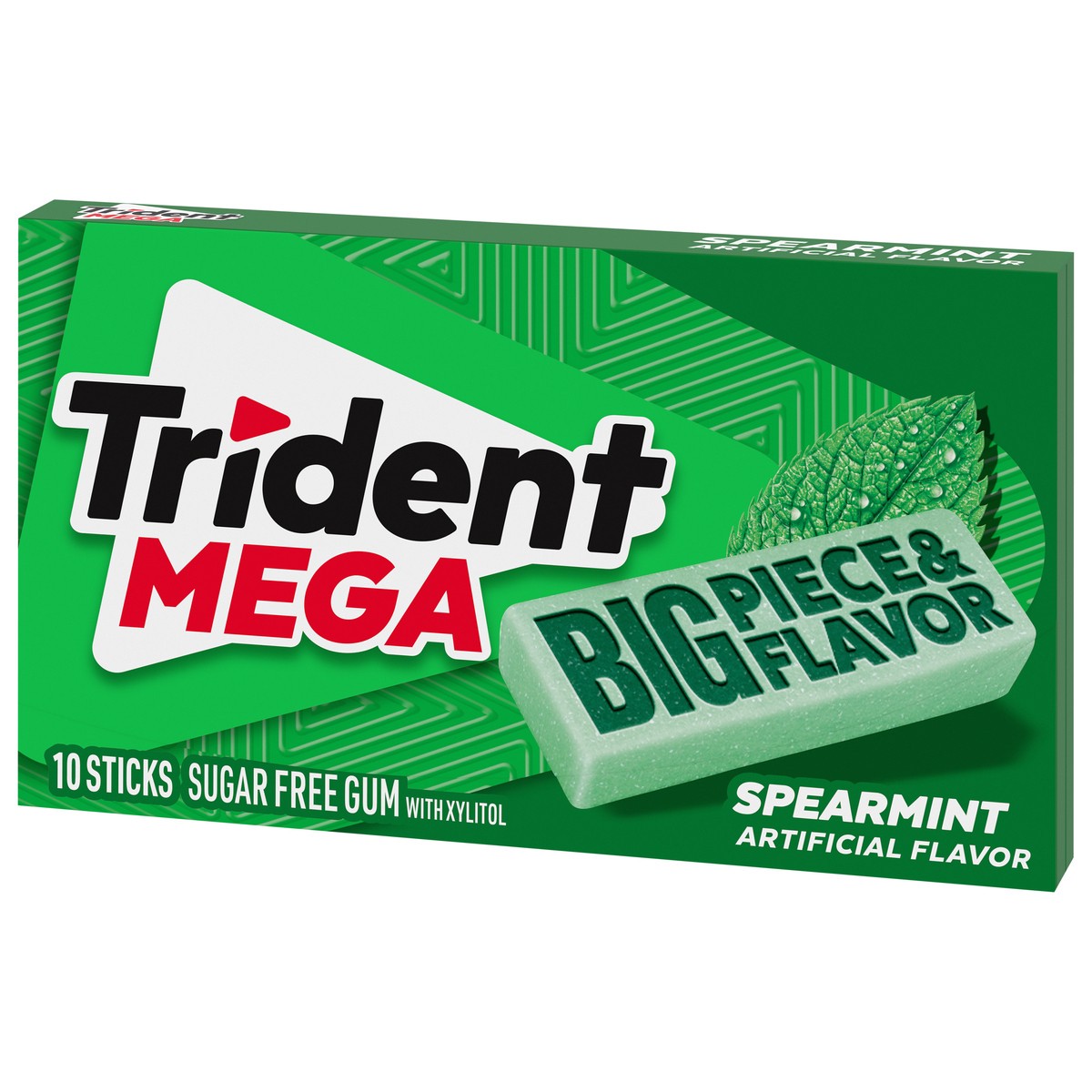 slide 10 of 11, Trident Mega Spearmint Sugar Free Gum, 10 Pieces, 0.07 lb