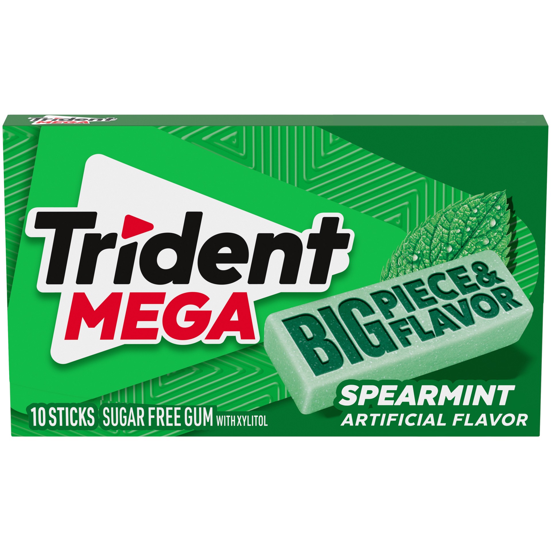 slide 1 of 11, Trident Mega Spearmint Sugar Free Gum, 10 Pieces, 0.07 lb