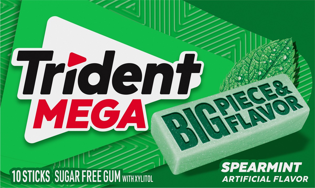 slide 6 of 11, Trident Mega Spearmint Sugar Free Gum, 10 Pieces, 0.07 lb