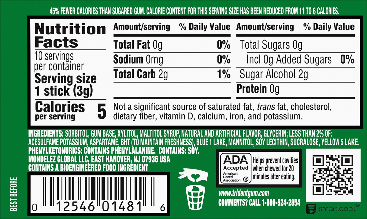 slide 5 of 11, Trident Mega Spearmint Sugar Free Gum, 10 Pieces, 0.07 lb