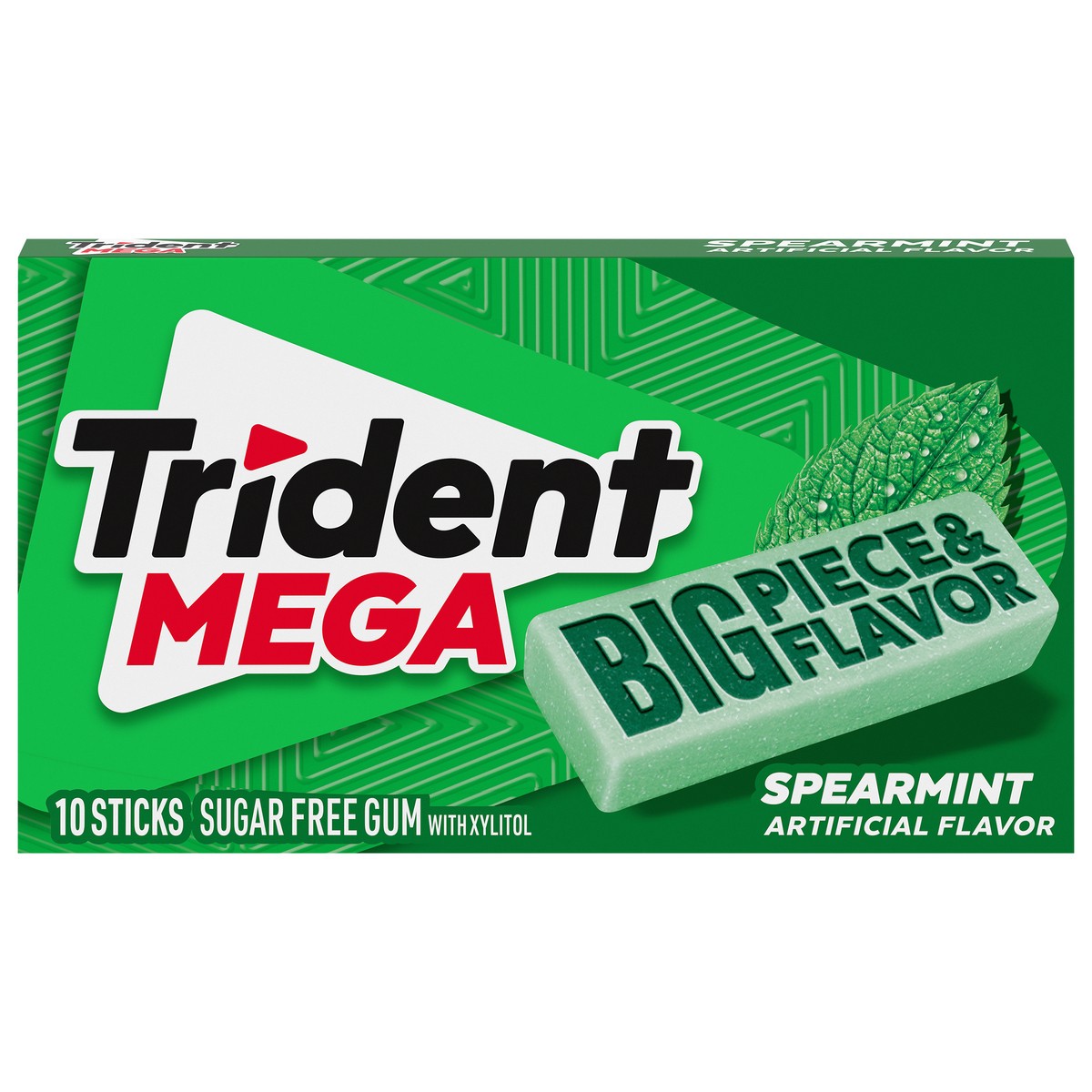 slide 8 of 11, Trident Mega Spearmint Sugar Free Gum, 10 Pieces, 0.07 lb