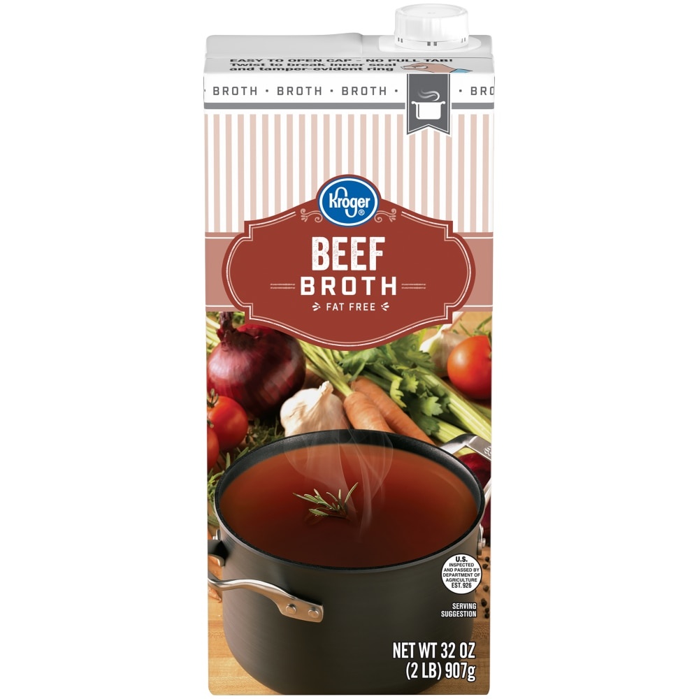 slide 1 of 1, Kroger Aseptic 99% Fat Free Beef Flavored Broth, 32 fl oz