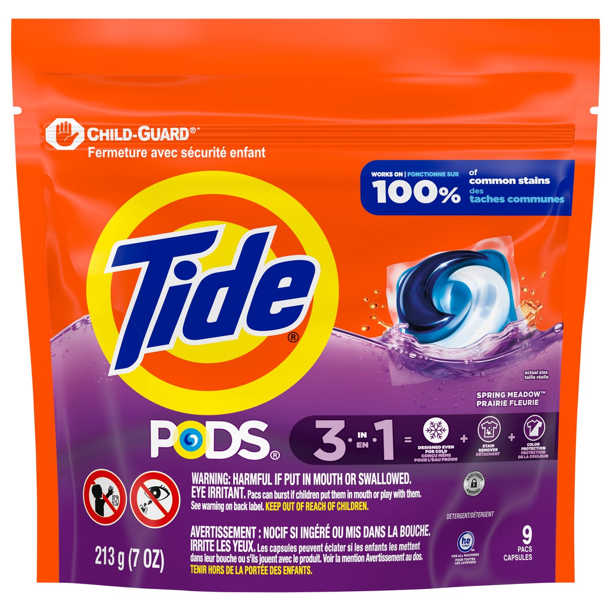 slide 1 of 6, Tide PODS Laundry Detergent Soap Pacs, HE Compatible, 9 ct, Powerful 3-in-1 Clean, Spring Meadow, 9 ct