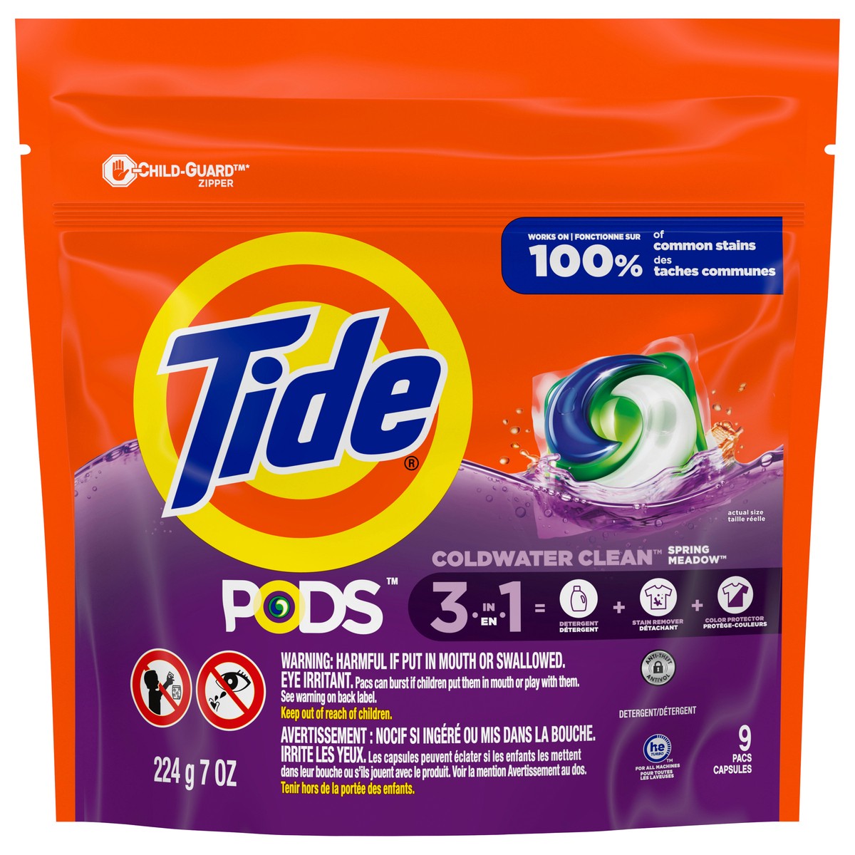 slide 6 of 6, Tide PODS Laundry Detergent Soap Pacs, HE Compatible, 9 ct, Powerful 3-in-1 Clean, Spring Meadow, 9 ct