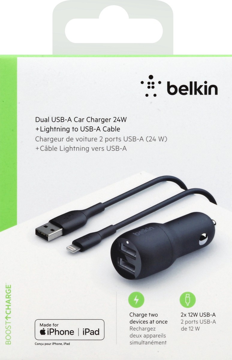 slide 1 of 9, Belkin Dual USB-A 24 Watts Car Charger 1 ea, 1 ct