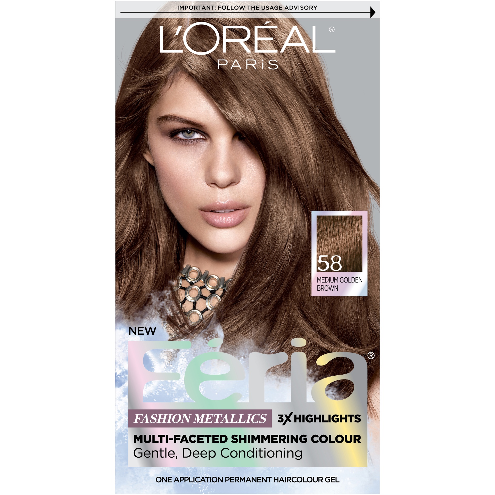 slide 2 of 8, L'Oréal Feria Multi-Faceted Shimmering Colour 58 Medium Golden Brown Hair Color, 1 ct
