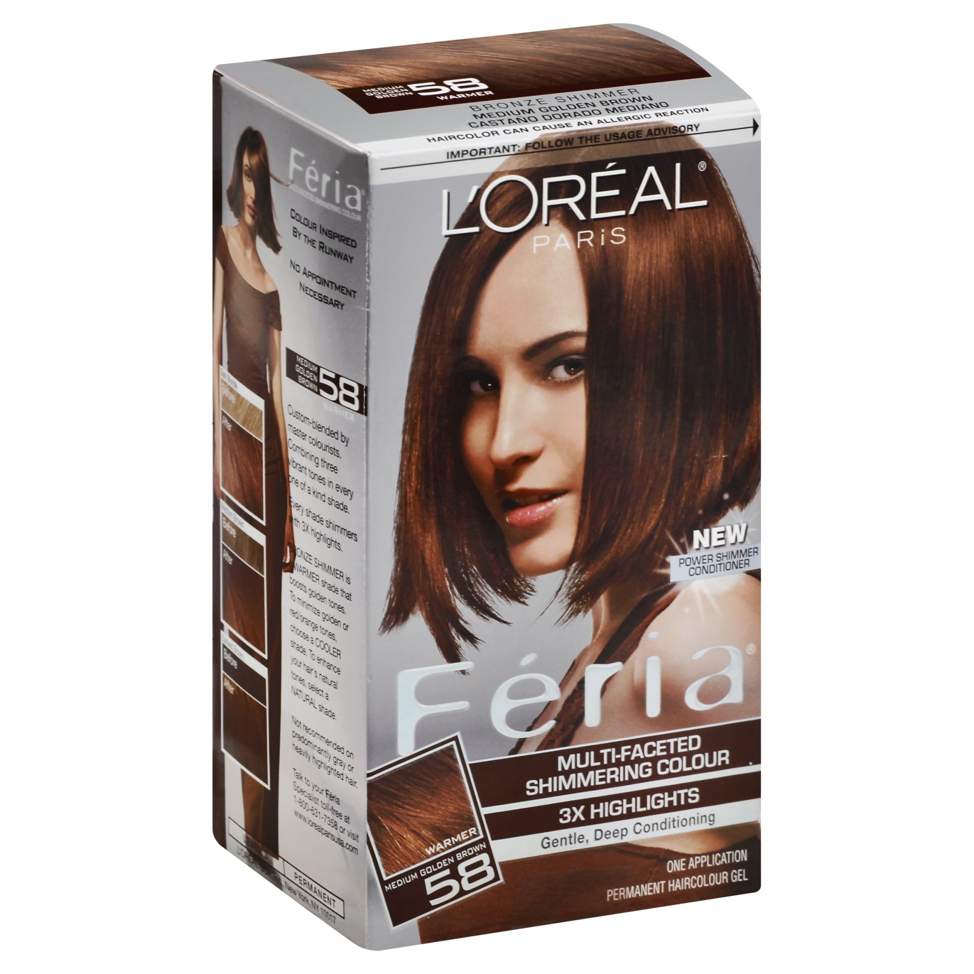 slide 1 of 8, L'Oréal Feria Multi-Faceted Shimmering Colour 58 Medium Golden Brown Hair Color, 1 ct