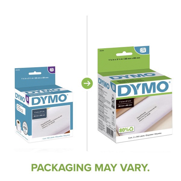 slide 7 of 9, DYMO Address Labels - White (700/Box), 2 pk; 350 ct; 1 1/8 in x 3 1/2 in