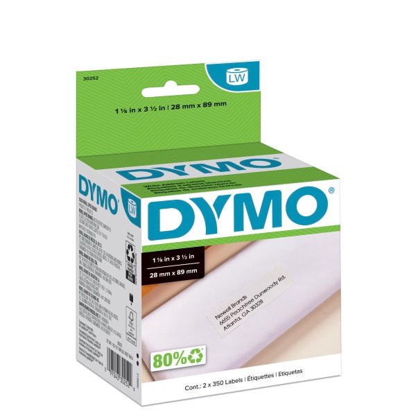 slide 1 of 9, DYMO Address Labels - White (700/Box), 2 pk; 350 ct; 1 1/8 in x 3 1/2 in