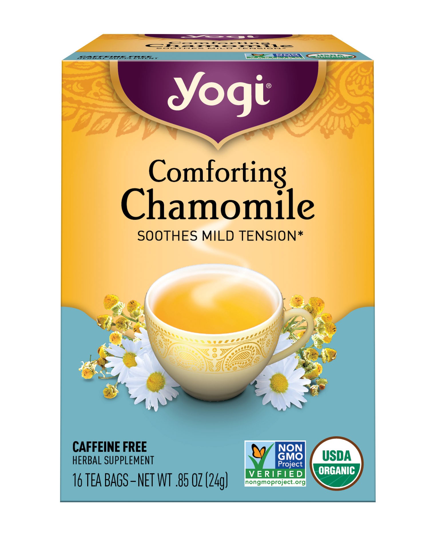 slide 1 of 9, Yogi Teas Organic Caffeine Free Comforting Chamomile Herbal Tea, 16 ct