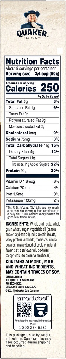 slide 6 of 6, Quaker Protein Granola, Chocolate & Almonds, Oats, 18 oz