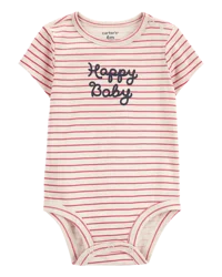 Carter's Baby Happy Baby Striped Short-Sleeve Bodysuit Red 12M