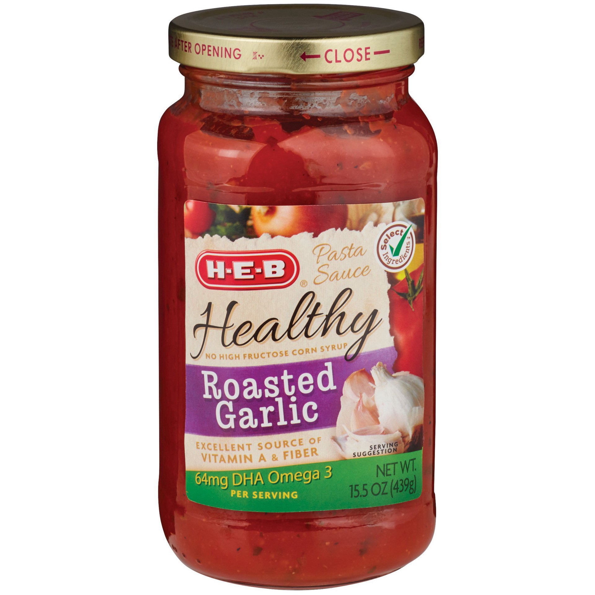 slide 1 of 1, H-E-B Healthy Roasted Garlic Pasta Sauce, 15.5 oz