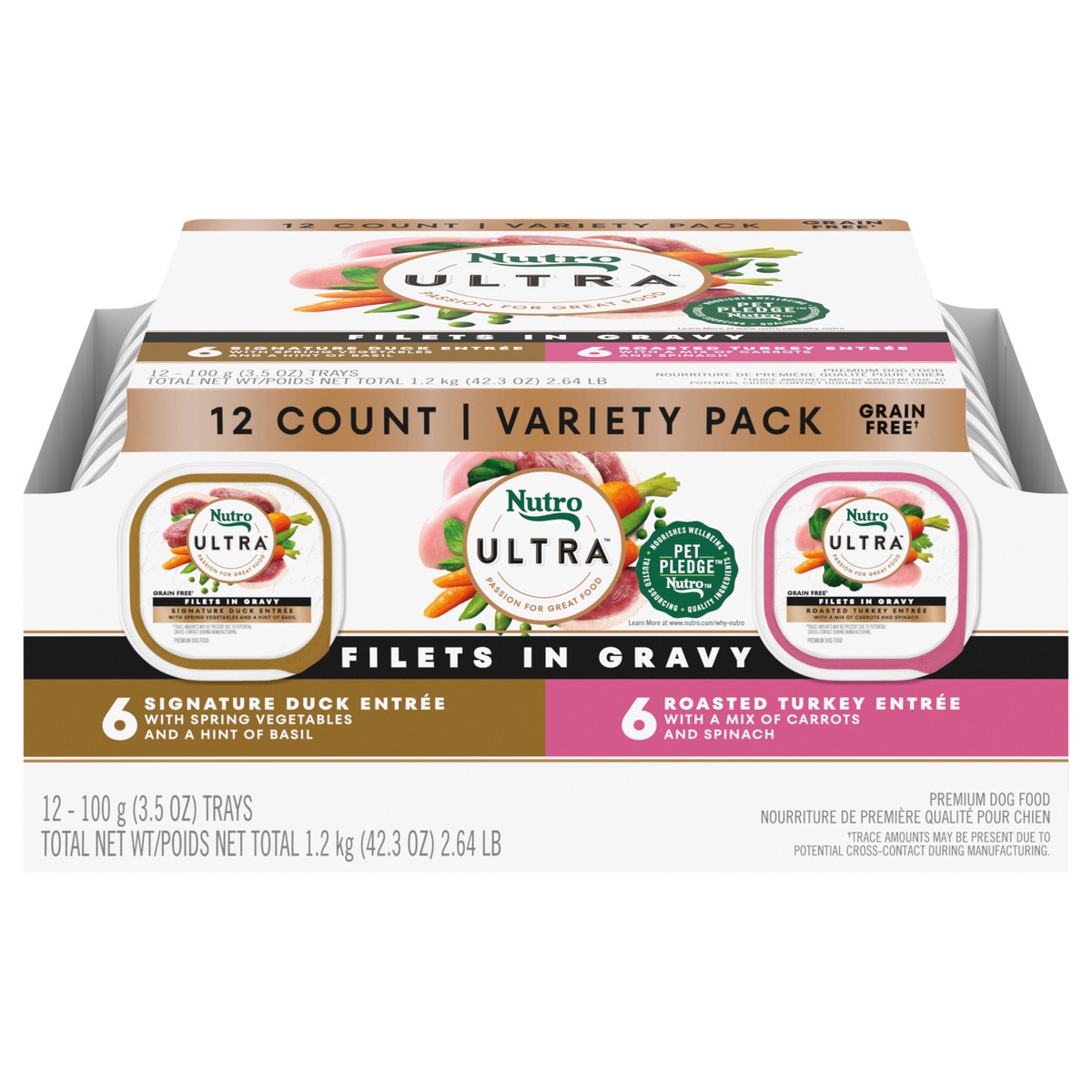 slide 1 of 17, Nutro Filets in Gravy Premium Signature Duck Entree/Roasted Turkey Entree Dog Food Variety Pack 12 - 3.5 oz Trays, 2.63 Lb