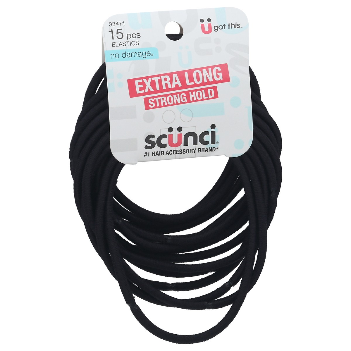 slide 2 of 9, scünci Scunci Elastics, Extra Long, Strong Hold, Black, 15 ct