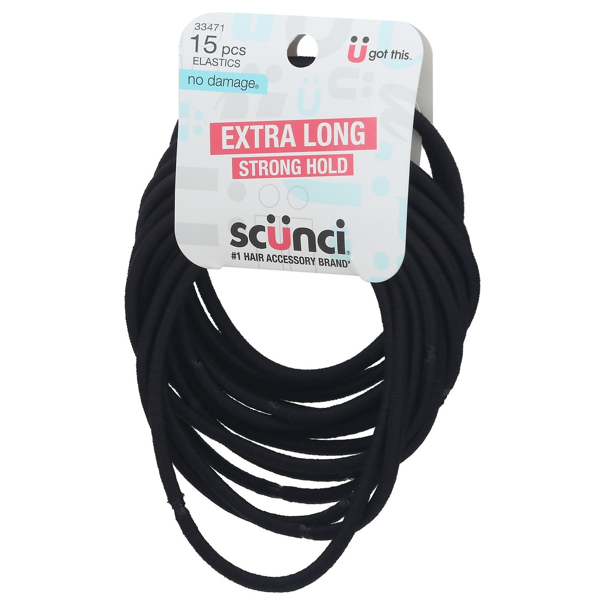 slide 3 of 9, scünci Scunci Elastics, Extra Long, Strong Hold, Black, 15 ct