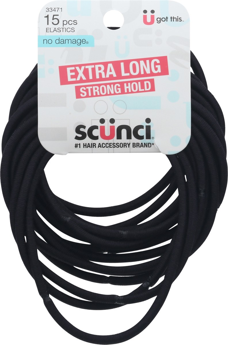 slide 6 of 9, scünci Scunci Elastics, Extra Long, Strong Hold, Black, 15 ct