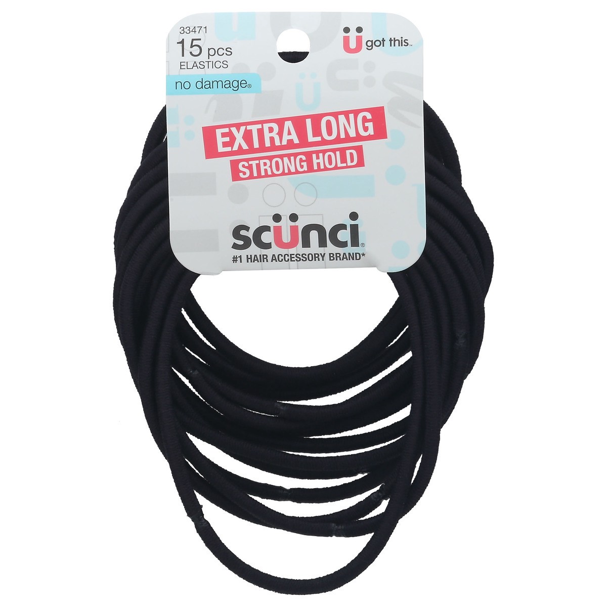 slide 1 of 9, scünci Scunci Elastics, Extra Long, Strong Hold, Black, 15 ct