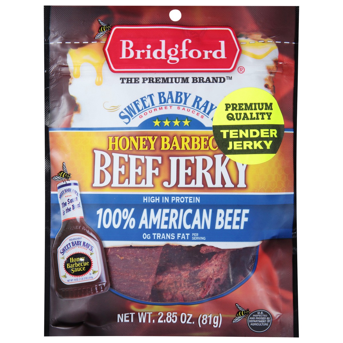 slide 1 of 9, Bridgford Sweet Baby Ray's Honey BBQ Beef Jerky, 2.85 oz, 2.85 oz
