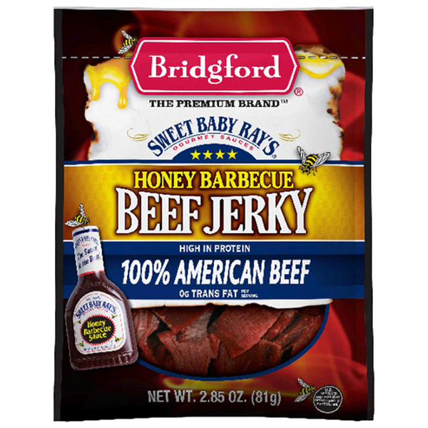 slide 1 of 1, Sweet Baby Ray's Bridgford Honey Barbecue Beef Jerky, 3.25 oz