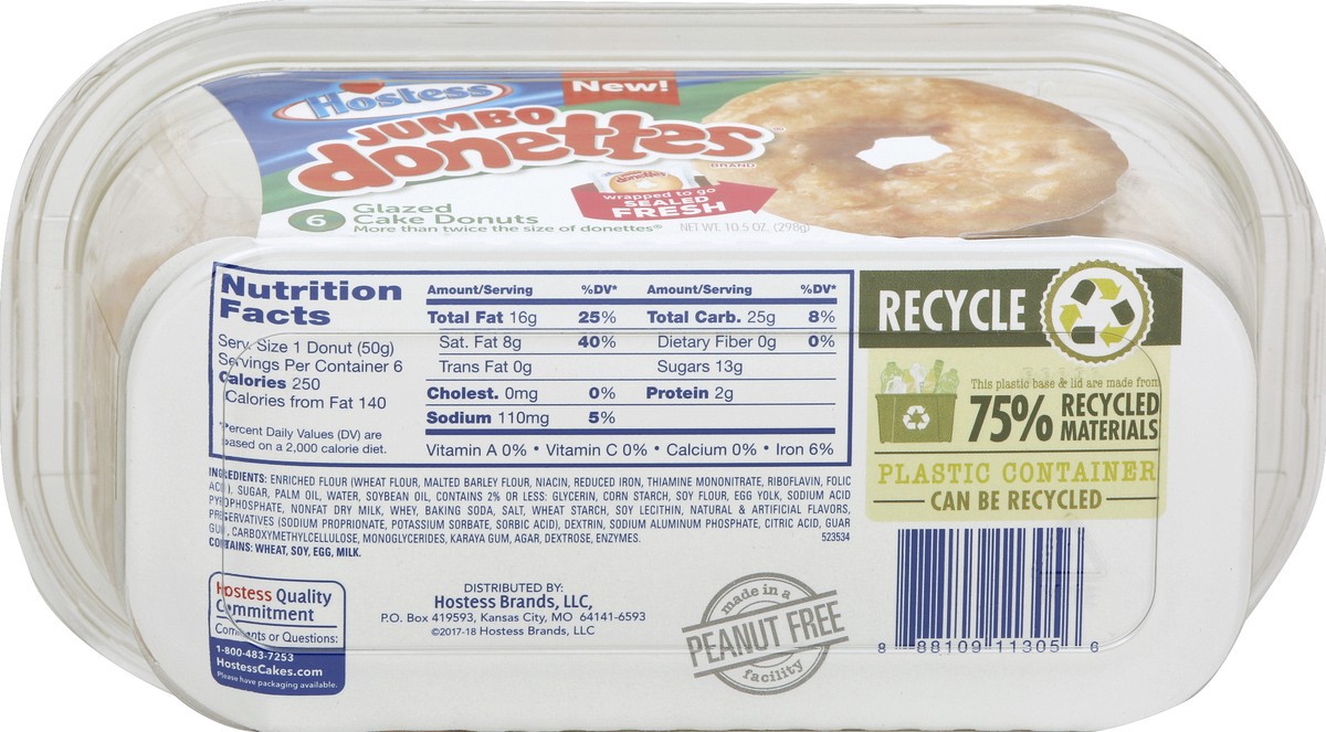 slide 4 of 5, Hostess Jumbo Donettes Glazed Cake Donuts, 6 ct; 10.5 oz