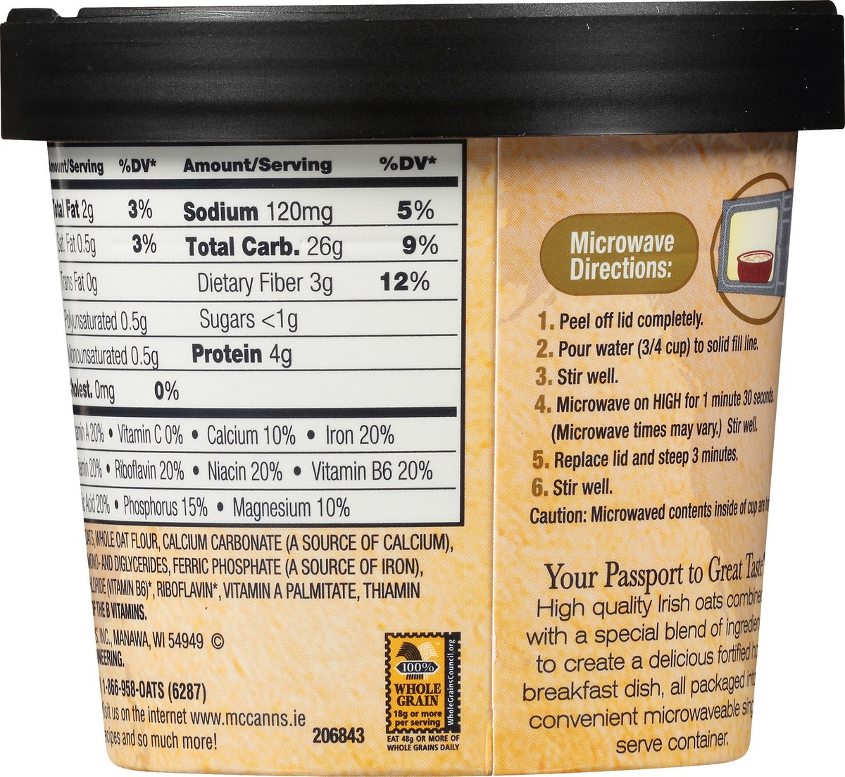 slide 6 of 7, McCann's Imported Original Quick & Easy Steel Cut Irish Oatmeal, Non-GMO Project Verified Oatmeal, Kosher, 1.41 OZ Cup, 1.41 oz